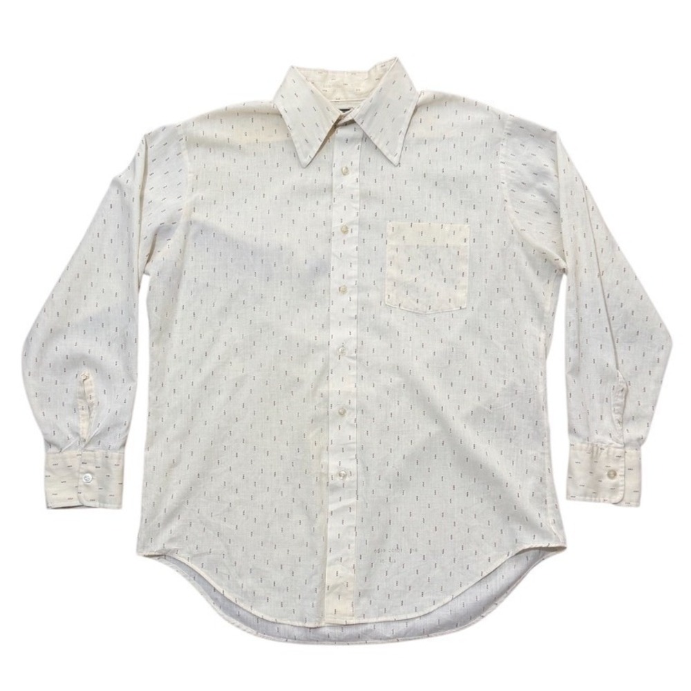Vintage 70s Dress Ups Western USA Cream Geometric Dash Button Down Collar Shirt